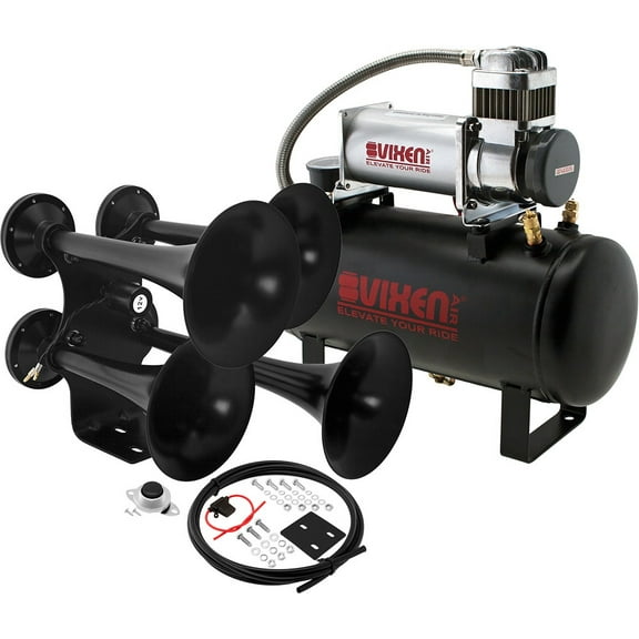 Vixen Horns Train Horn Kit for Trucks/Car/Semi. Complete Onboard System- 150psi Air Compressor, 2 Gallon Tank, 4 Trumpets. Super Loud dB. Fits Vehicles like Pickup/Jeep/RV/SUV 12v VXO8560/4318B