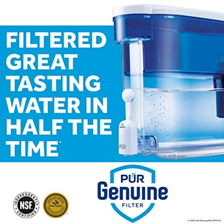 pur 30-cup water filter dispenser with 1 genuine pur filter  large 30-cup capacity  2-in-1 powerful filtration  bpa free  dishwasher safe  white/blue (ds1800z) with faster basic filter dispenser