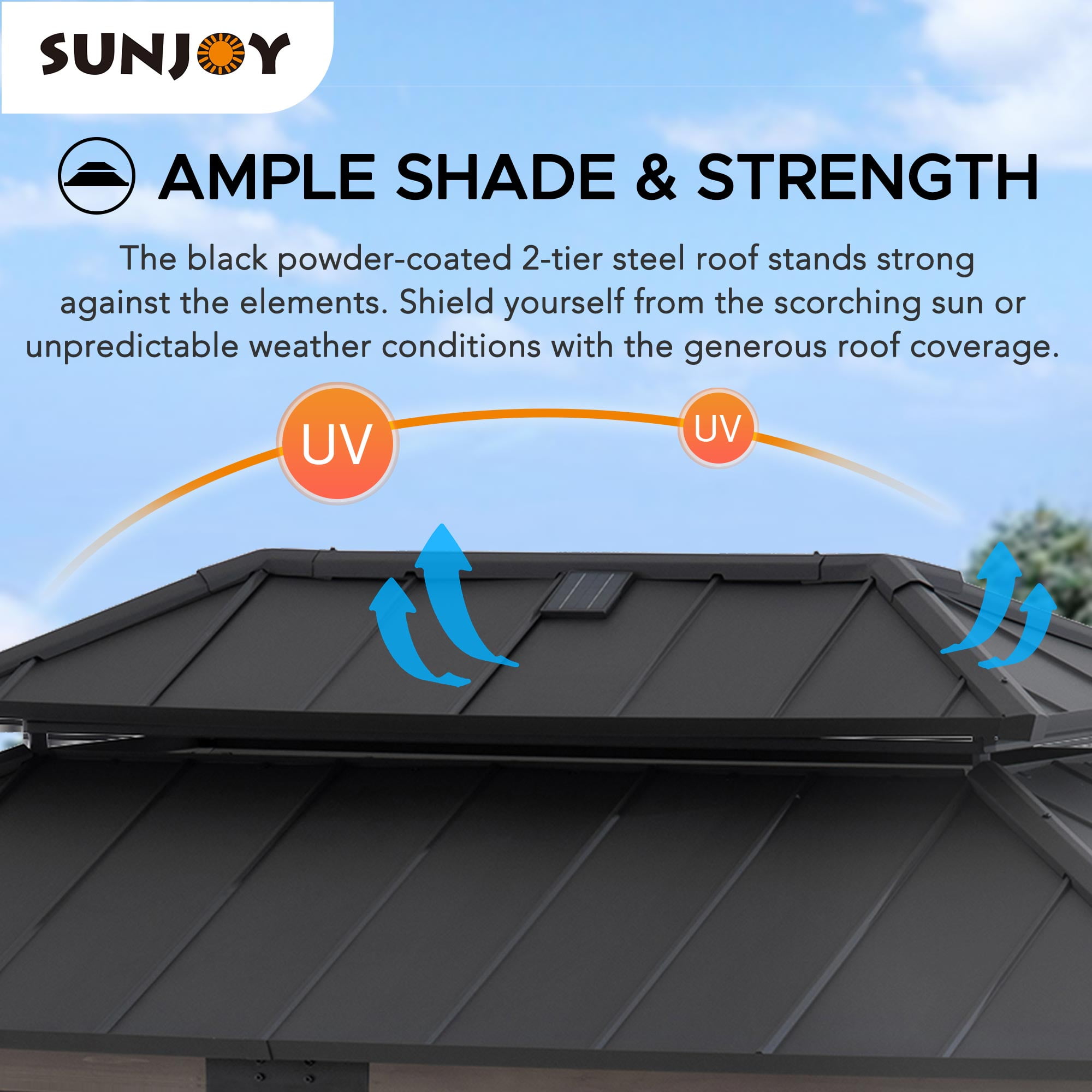 Sunjoy 8 X 12 ft. Outdoor Gazebo Hardtop Grill Gazebo Wood Frame with  DC Solar Power,Black