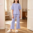 thumbnail image 2 of Agkizg Kids Girls Clothing Set Solid 2 Piece Outfit Short Sleeve Crewneck Top Pants Set, 2 of 6