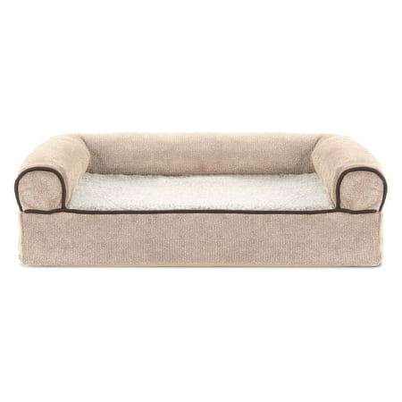 Chenille Suede - Medium Faux Fleece & Chenille Soft Woven Memory Top Sofa Pet Bed - Cream
