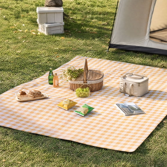 KKOUHVY Picnic Blanket, Thick Waterproof Blanket Sandproof Beach Blanket, Orange and White Checkered Outdoor Blanket for Travel Camping Mat,59x79 in