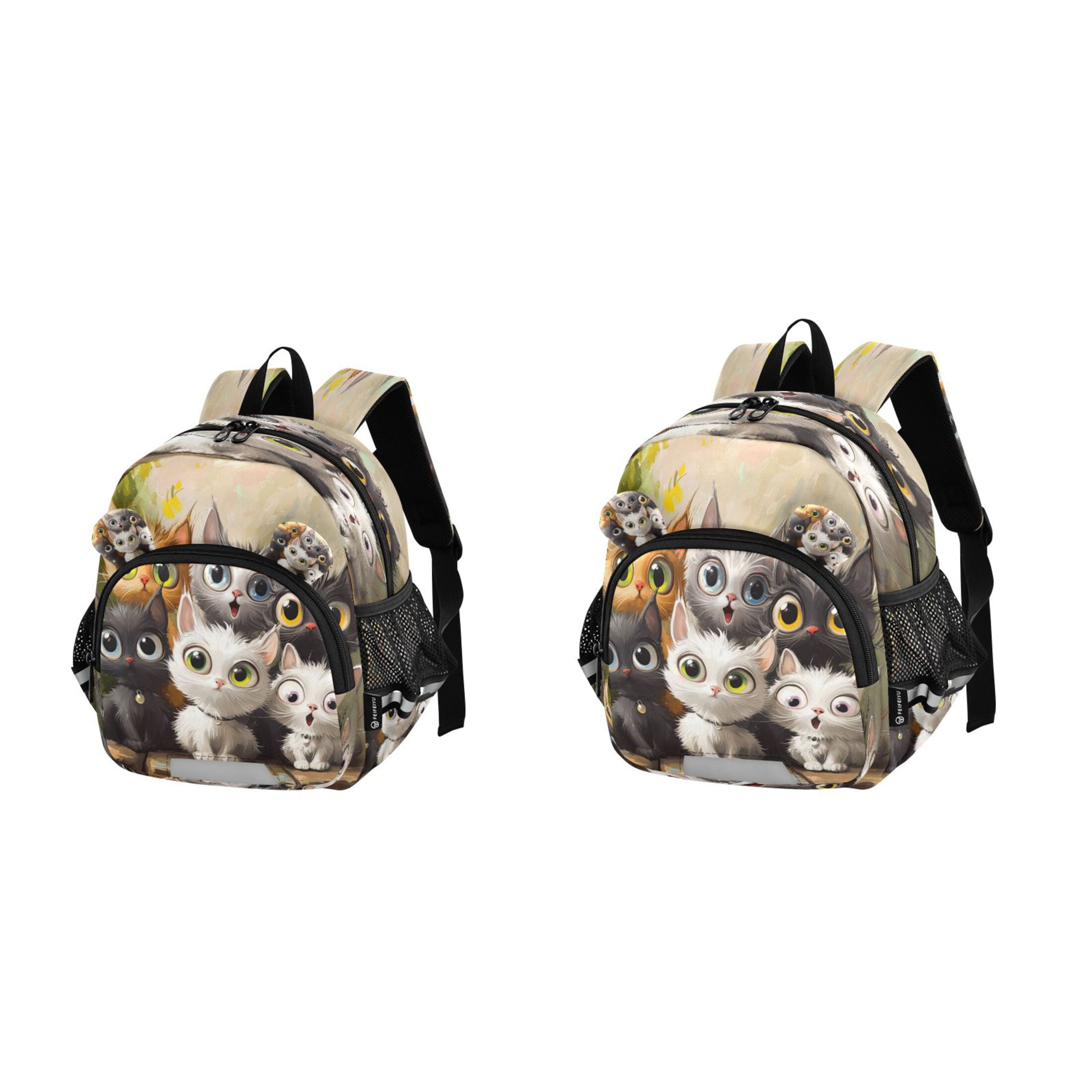 RMDQTR Adorable Ear-Print Backpack with Reflective Strip and Anti-Lost Leash Adjustable Shoulder Straps Mini Travel Backpack Cats with Big Eyes