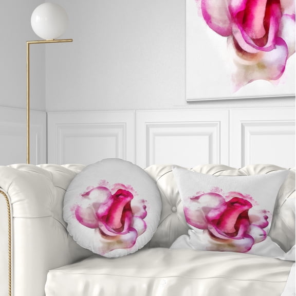 Designart Red Rose with White Watercolor - Floral Throw Pillow - 12x20