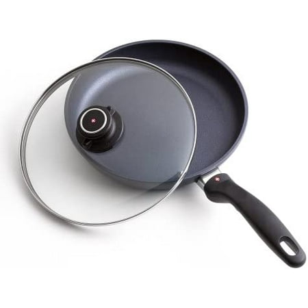 

GUVSOETS Swiss Diamond 10.25 Frying Pan - HD Nonstick Diamond Coated Aluminum Skillet Includes Lid - Dishwasher Safe and Oven Safe Fry Pan Grey