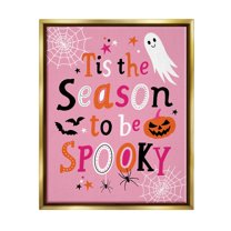 Tis The Season To Be Spooky Ghost Phrase Holiday Graphic Art Metallic Gold Framed Art Print Wall Art