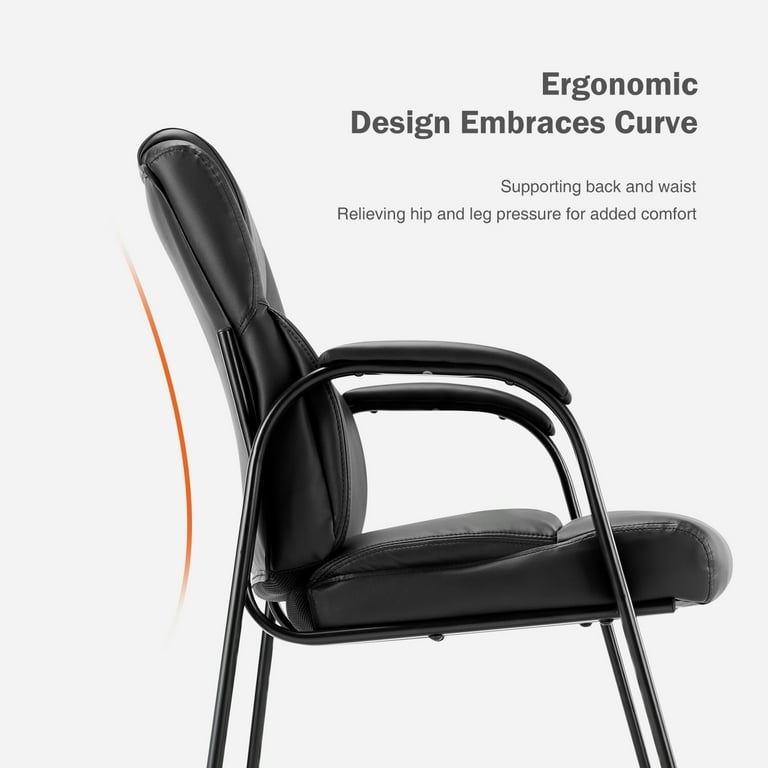 Waiting Room Chairs Set of 2 Leather Reception Chair with Soft Armrests Elderly Chair Fixed Guest Chair Suitable for Office Home Bedroom Black