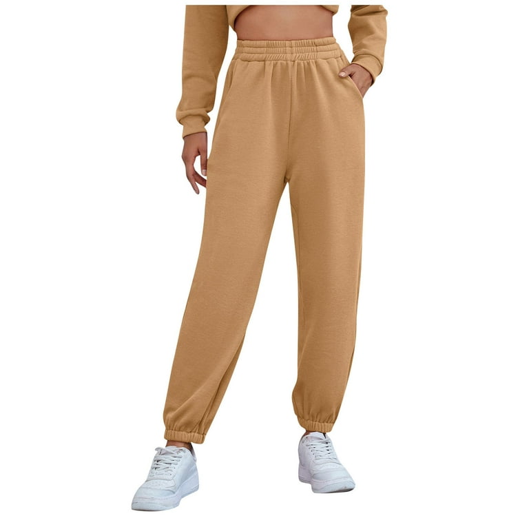 HIMIWAY Sweatpants Women Women's Casual Sports Pants Loose Trousers  Thickened Bunched Foot Pants Camel L 