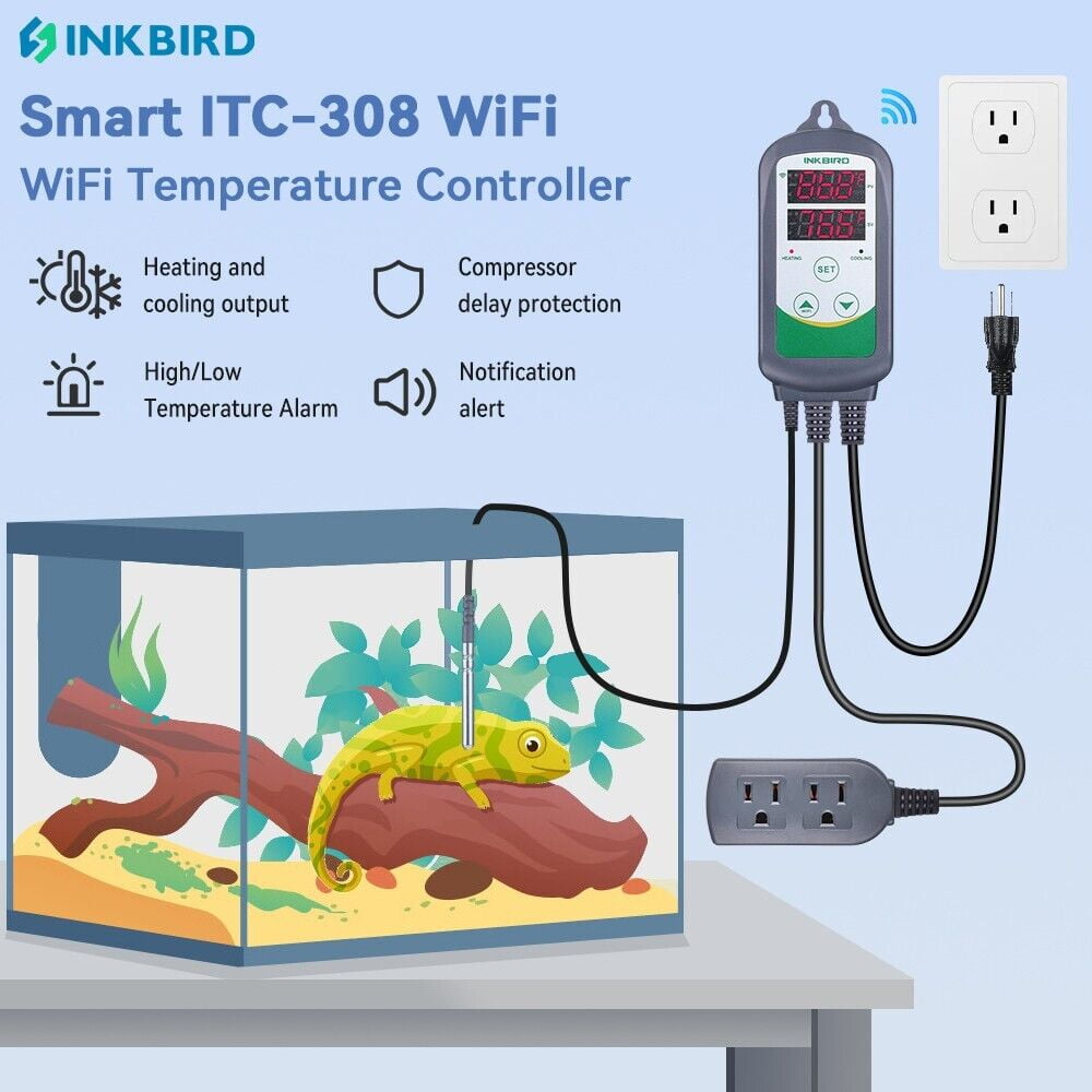 Inkbird ITC-308 Digital Temperature Controller 2-Stage Outlet Thermostat  Heating and Cooling Mode10V 10A 1100W