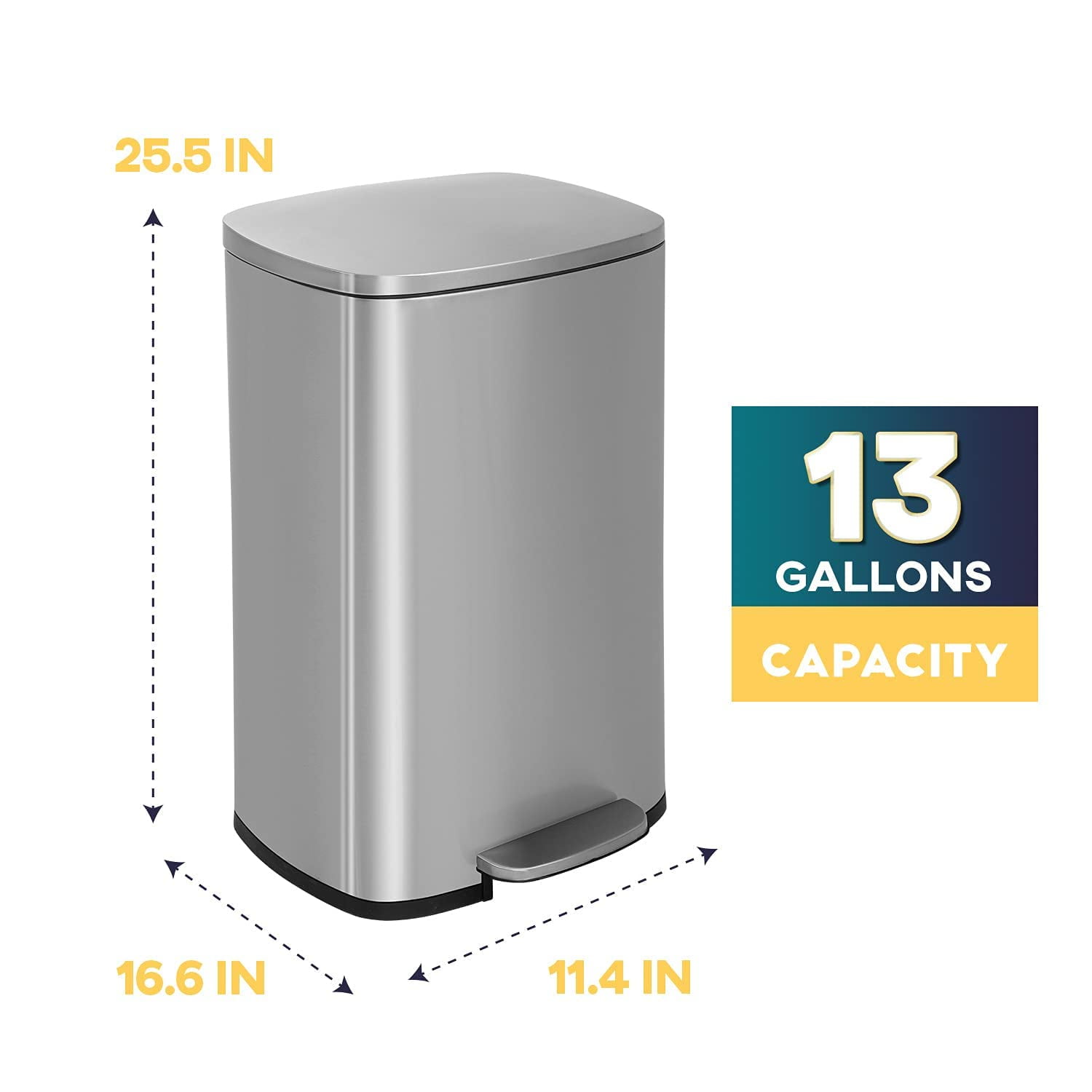 XF XINFENG 13 Gallon Kitchen Trash Can Step Garbage Can Stainless Steel for Bathroom Bedroom Home Office,Silver