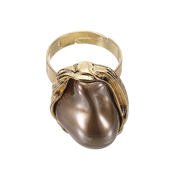 Pearl Ring for Women Adjustable Faux Pearl Finger Ring Open Vintage Statement Stacking Jewelry, Light Golden, Light Coffee