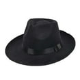 thumbnail image 2 of Cheers.US Women Men Retro Style Wide Brim Panama Hat Belt Buckle Felt Fedora Hat, 2 of 2