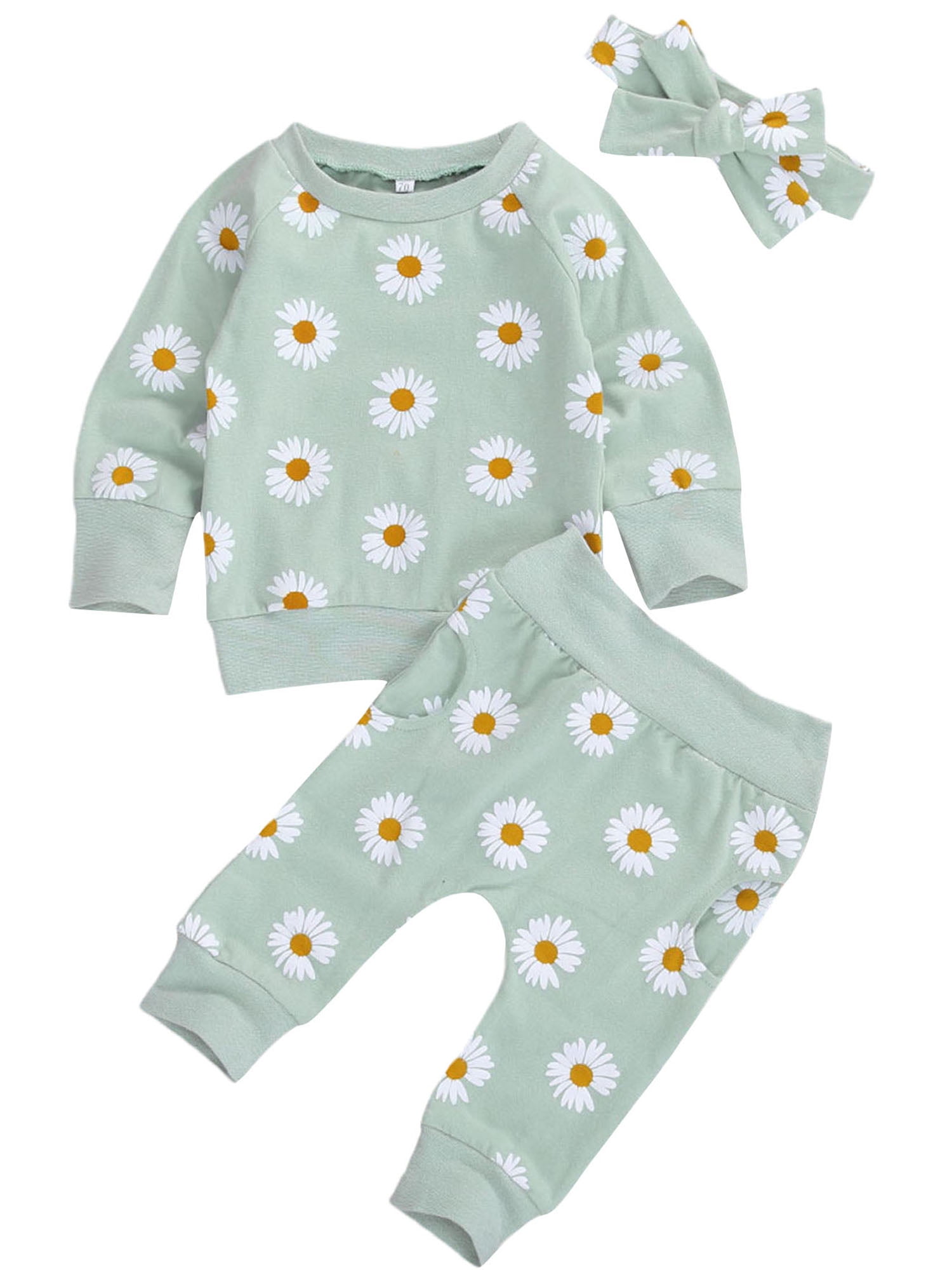 Newborn Baby Girl Floral Clothes Daisy Sweatshirt Top Trouser Headband Sweatsuit 3Pcs Infant Toddler Outfit Set Newborn Baby Girl Floral Clothes Daisy Sweatshirt Top Trouser Headband Sweatsuit 3Pcs Infant Toddler Outfit Set