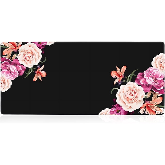 Large GamingNon-Slip Rubber Base Computer Premium-Textured & Waterproof Mouse Pad for Desk, 35.1 x 15.75-inch 2.5mm Thick, Peony Flower