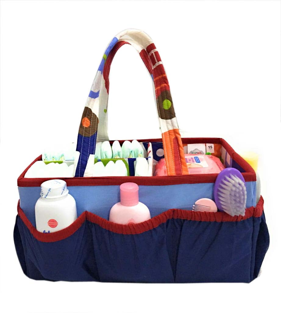 Multicolor Cotton Percale Nursery Storage Caddy with Pockets