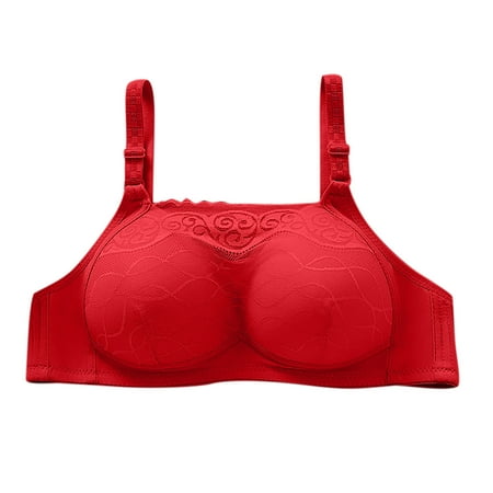 Tao Tao Adjustable Shoulder Straps Bra for Women Unlined Non Padded Lace Plus Size Bras Figure Bras Sagging Bra Underwear Red 2XL