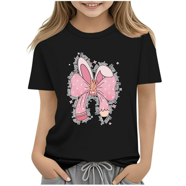 hengsof T-Shirt à Manches Courtes pour Enfants de Pâques à la Rentrée, Col Rond Décontracté de Printemps, Chandail Confortable et Élégant Adapté aux Âges de 2 à 14