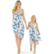 Matching Hawaiian Luau Mother Daughter Halter Dress in Hibiscus Blue
