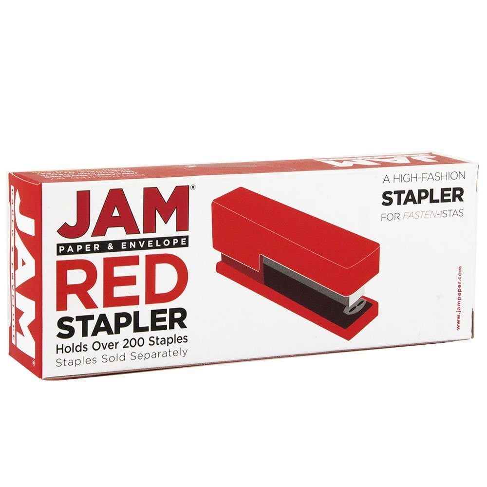 JAM Paper Office & Desk Set, Red, 2/Pack, 1 Stapler & 1 Staples
