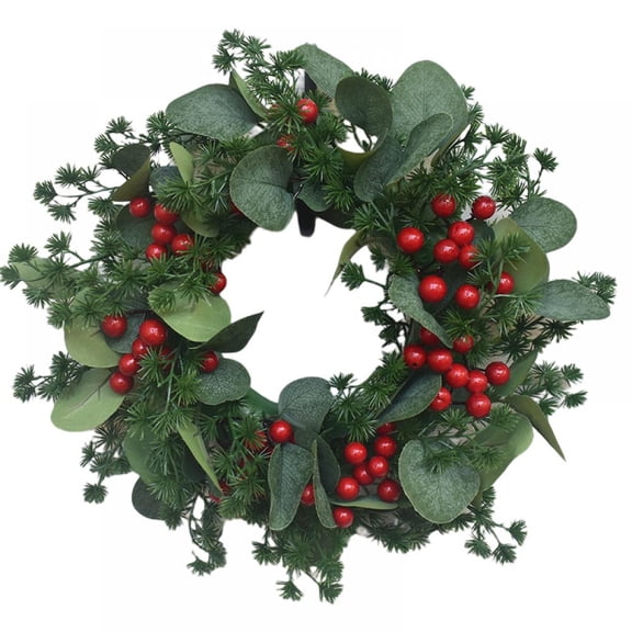 Christmas Wreath for Front Door,Elegant Rattan Wreath with Small Red Berries Eucalyptus Leaves,Hanging Garland Decor for Garden Gate Home Xmas Festival Holiday Celebration(11.81in)