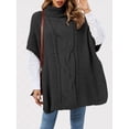 thumbnail image 3 of Women Elegant High-Neck Poncho Sweater Batwing Cable Knitted Slouchy Wrap Pullovers Sweater Cape Shawl Warm Tops Black S, 3 of 5