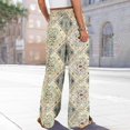 thumbnail image 4 of Minjewel Palazzo Pants for Women Print Wide Leg - High Waist Casual Trousers Pockets Elastic, Wide Leg Pants Boho Summer Trousers, Pants for Women for Beach Daily,Beige L, 4 of 7