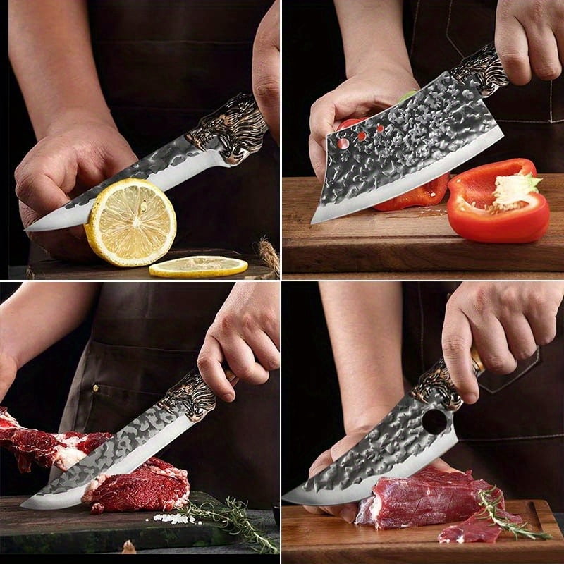 9PCS Professional Kitchen Chef Knife Set with Stainless Steel Utility Boning Cheese Pizza Fish Mini Pocket Cutters for Convenient Food Preparation—including Butcher Knives and Hand Tools