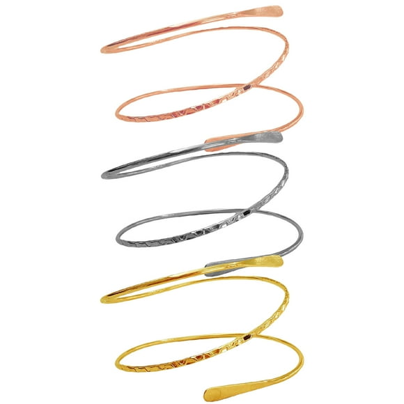 OULII 3Pcs Adjustable Metal Arm Bracelets Upper Arm Cuffs Charming Spiral Decoration