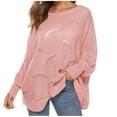 thumbnail image 1 of Chandail en Molleton Tricoté Mode Femme Manches Amples Creux Irrégulier Pull Col Rond S-248 Rose-A S, 1 of 4