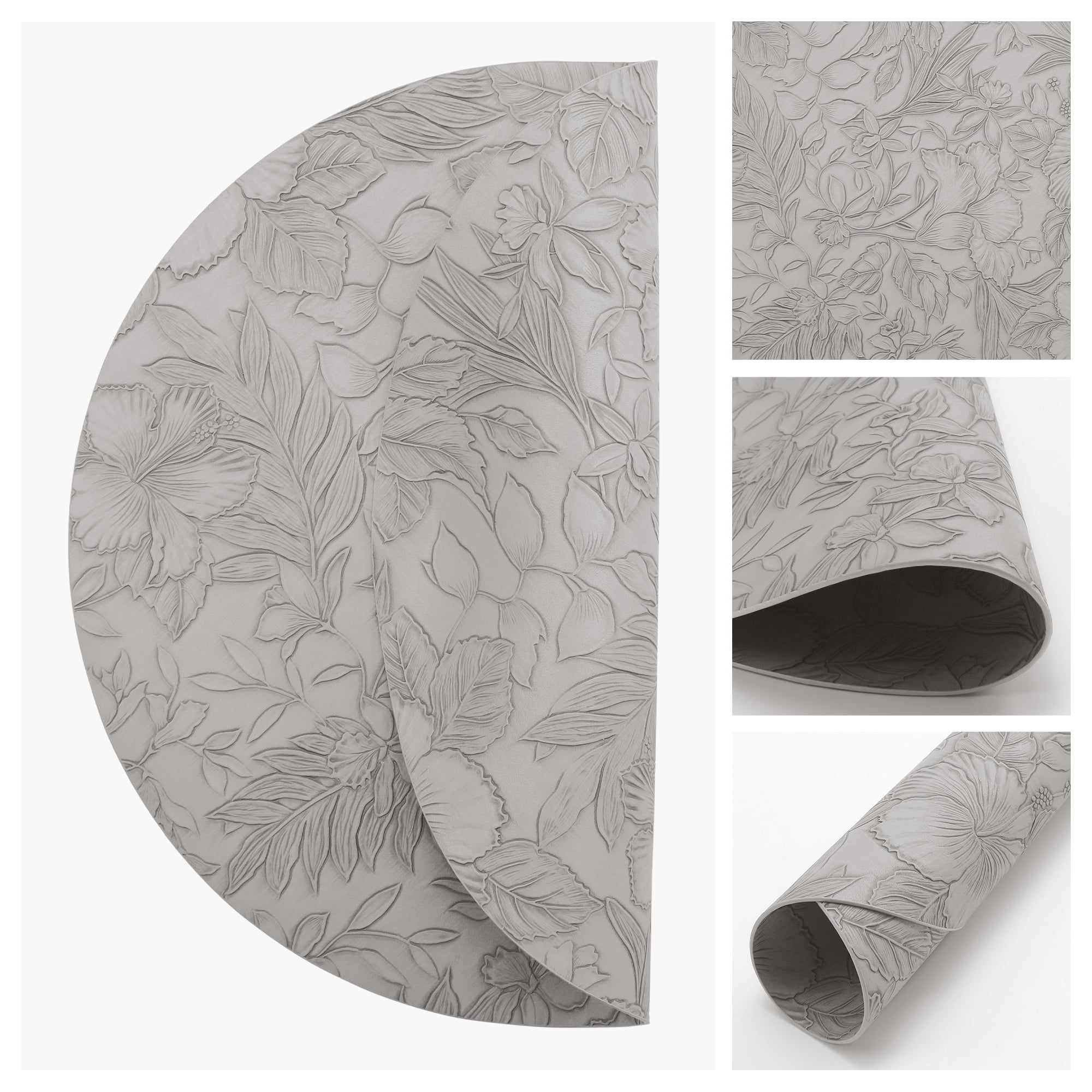 Unique Bargains Set of 6 Leather Round Placemats for Kitchen Dining Table Gray