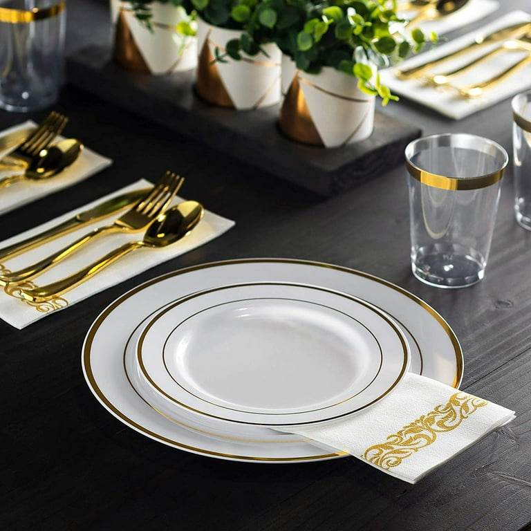 MATICAN Party Paper Plates, 50-Pack Disposable White and Gold Plates, –  Matican