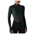 thumbnail image 1 of AherBiu Hauts d'Entraînement pour Femmes à Manches Longues avec Fermeture Éclair, Col Montant, Extensibles, Compression, Haut de Yoga, T-Shirts, 1 of 4