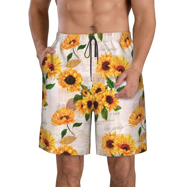 Balery Sunflower 5 Traje de Baño Estilo Hawaiano para Hombre, Shorts de Secado Rápido con Bolsillos-Large