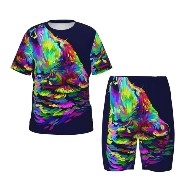 Balery Howling Wolf Conjunto de Pijama Infantil de Manga Corta con Estampado – Ropa de Dormir de Algodón Suave-Small