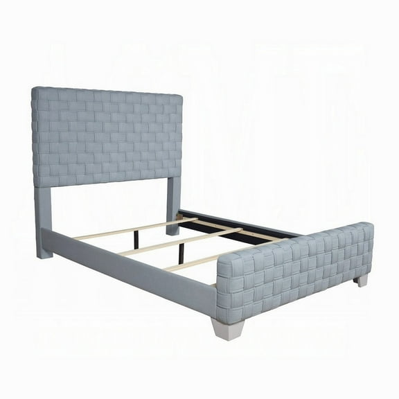 Reah Queen Size Bed, Light Teal Blue Chenille, Gray Panel Headboard