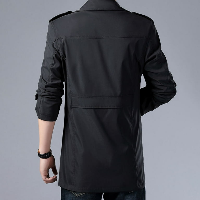 dzxyzu Mens Trench Coat Slim Fit Single Breasted Long