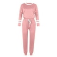 thumbnail image 6 of VBTAPA Women's Sweatsuits 2 Piece Outfits Striped Track Suit Sets Crewneck Long Sleeve Pullover and Drawstring Waist Joggers Set Casual Jogging Matching Suits Pink L, 6 of 9