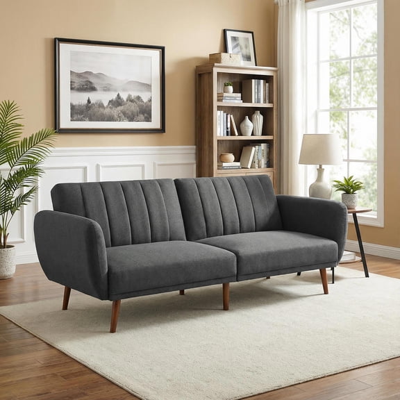 Topcobe Convertible Futon Sofa Bed Adjustable Couch Sleeper with Wood Legs, Sofa Bed Sleeper for Adults, Classic Design, Gray