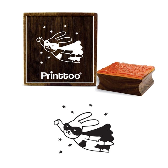 Printtoo Superhero Bunny Flying Square Wooden Rubber Stamp Pattern Scrap-booking-5 x 5 Inches