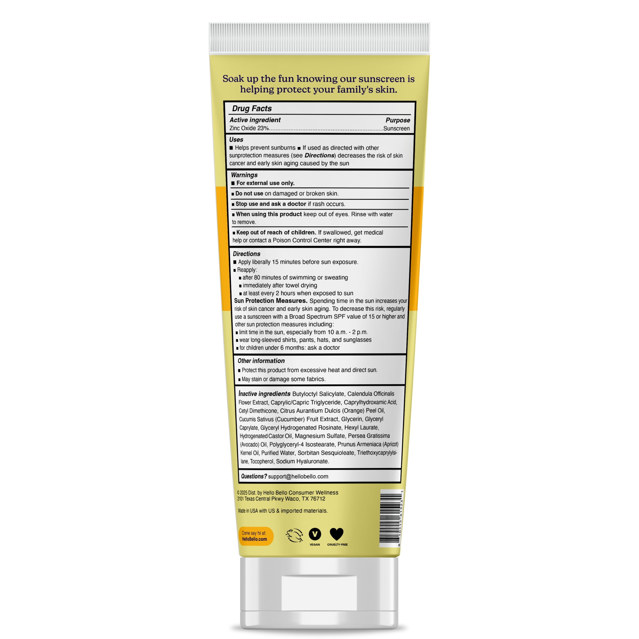 Hello Bello Mineral SPF 50 Kids Sunscreen, Reef-Friendly Lotion for Children, 5.0 fl oz