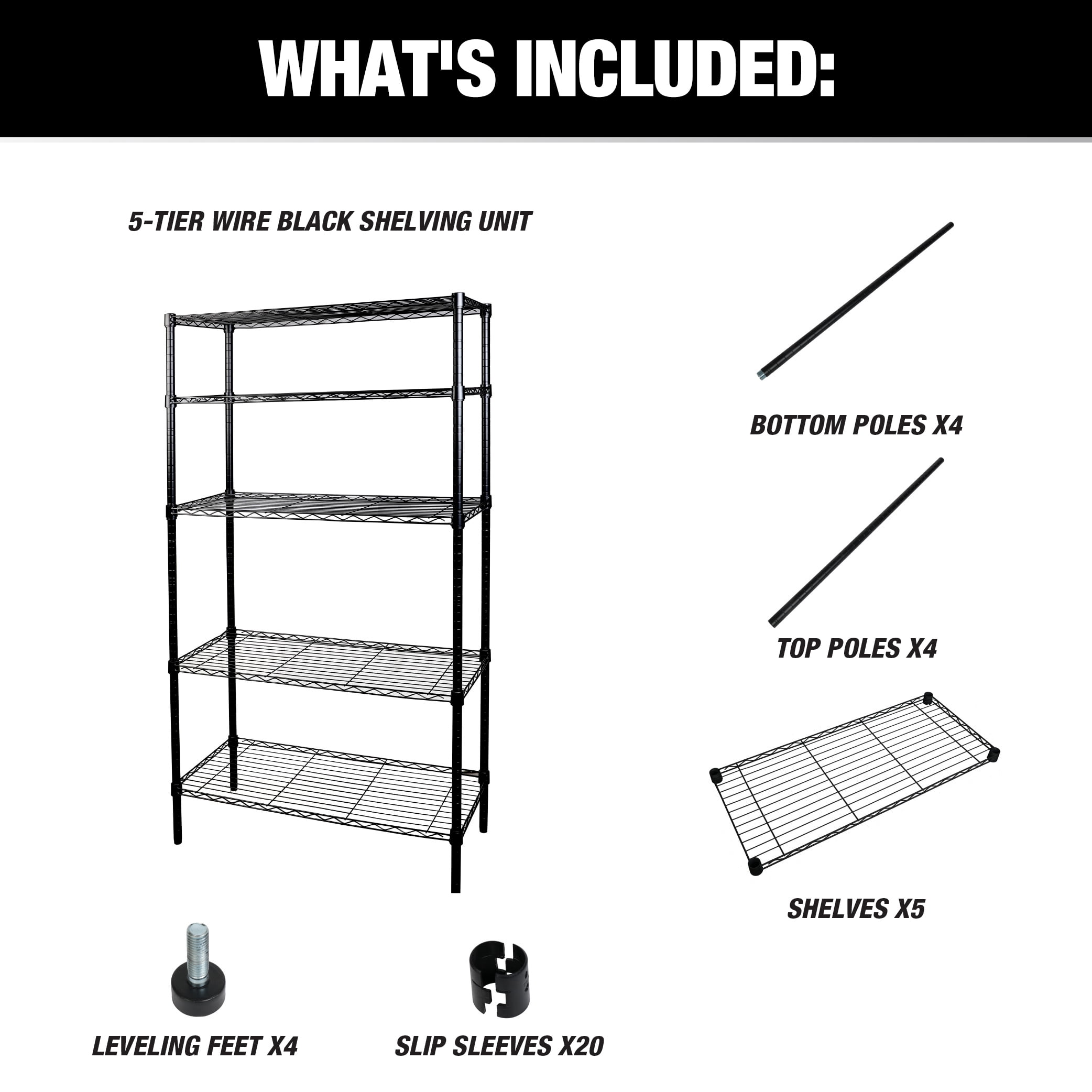 WorkPro 5-Tier Black Wire Shelving