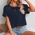 thumbnail image 2 of Women's Short Sleeve T-Shirt in Pure Color with Lace Trim - Perfect for Work, Shopping, or Daily Wear - Navy Blue - XL, 2 of 5