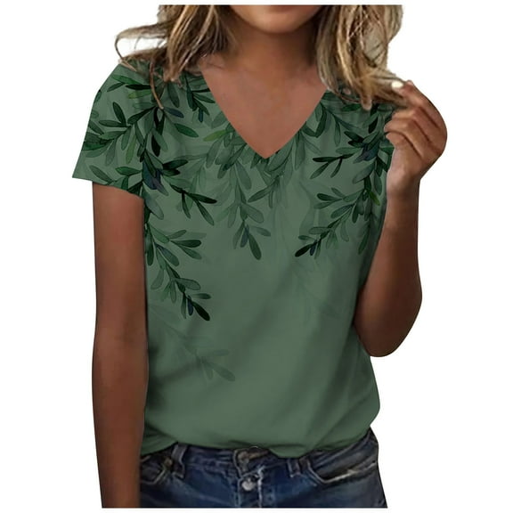 Mohiass Women Petite Tops Women Blouses Casual Summer Floral Print Tunic Tops Dressy Casual Spring 2023 Graphic Tees Blouses Dark Green S