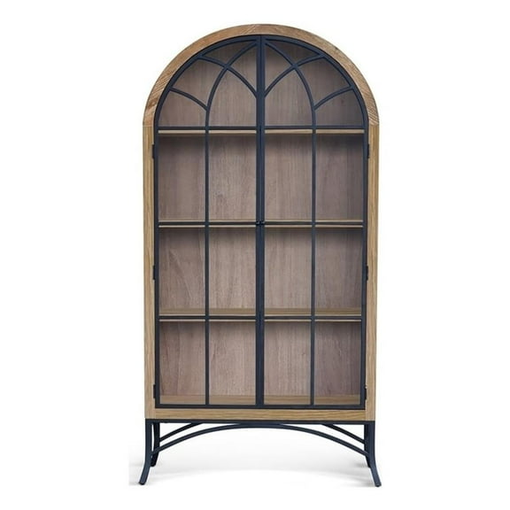 Pemberly Row Modern / Contemporary Glass Display Cabinet in Oak