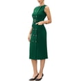 thumbnail image 4 of INSPIRE CHIC Double Breasted Work Dress for Women's Sleeveless Business Crewneck Formal Belted Pencil Dress M Green, 4 of 6