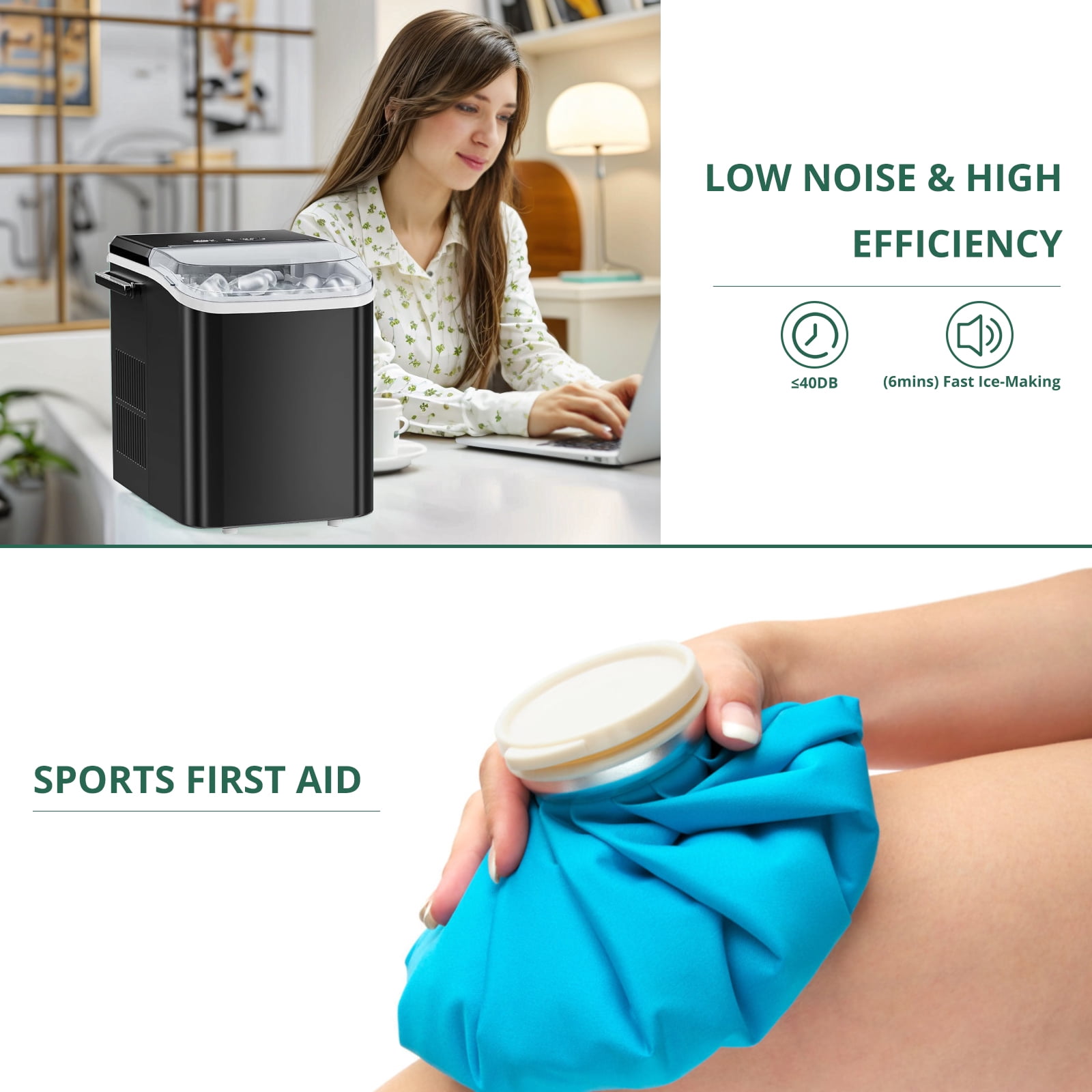 Atilioo Countertop Ice Maker with Handle, Ice in 6Mins, 26 Lbs/24H, 2 Sizes Bullet, Portable Ice Maker Machine with Self-Cleaning for Home/Bar/Camping/RV, Black