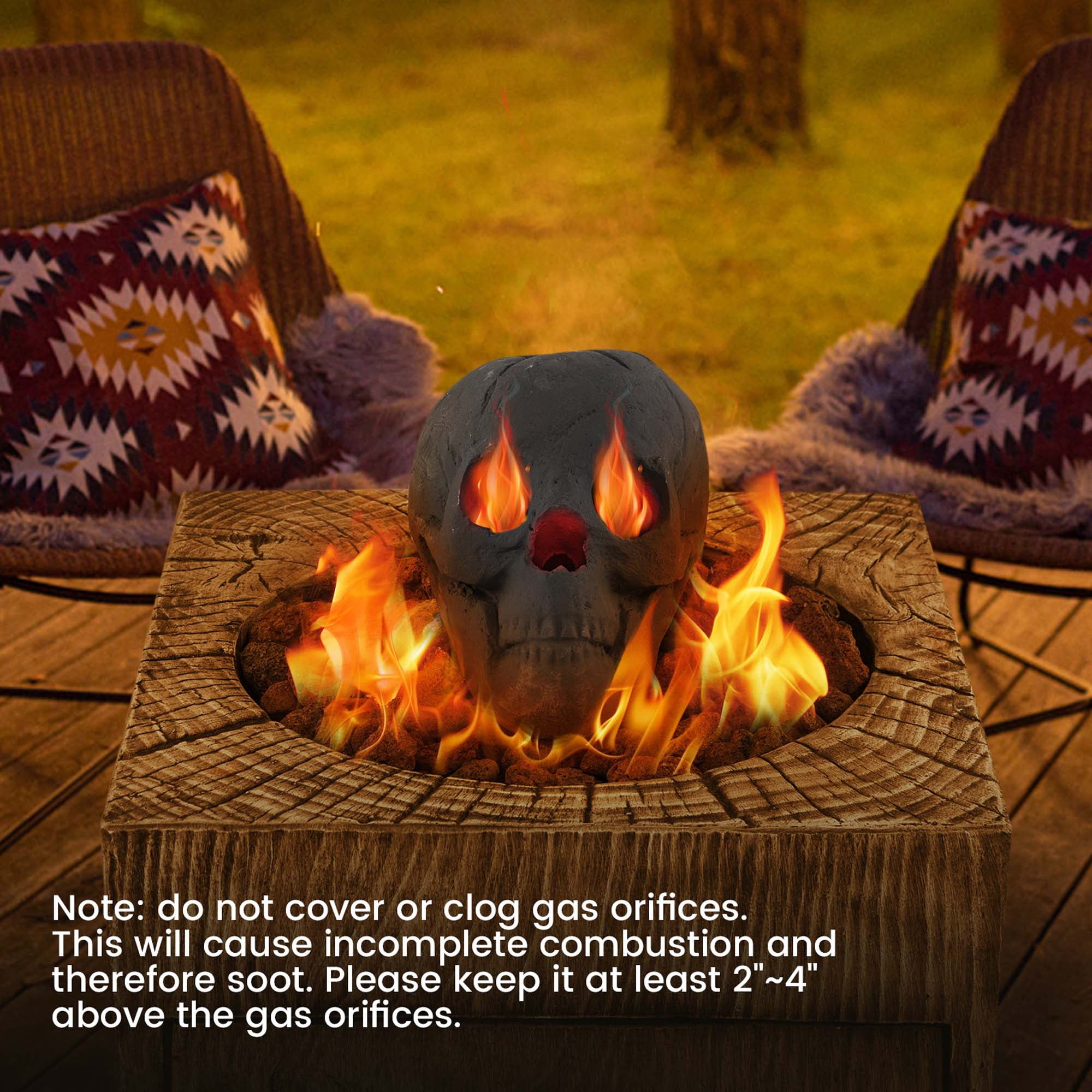 Costway Ceramic Fireproof Fire Pit Skull, Reusable Imitated Human Skull for Gas Black