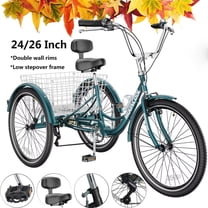 Lilypelle 24"/26" Adult Tricycle 3 Wheel Trike Low Stand-over Frame Bike with Shimano Derailleur,Large Rear Basket,Double Wall Rims