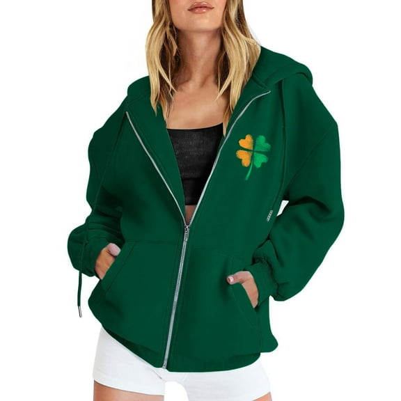 Up To 50% Off St. Patrick's Day Hoodie Sweatshirt for Women St. Day Deep Green Zip Up Hoodie For Women Graphic Hoodie Women's Casual Hoodies Long Sleeve Sweatshirts