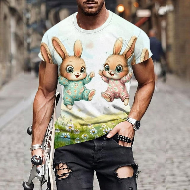 Tops para hombre, blusas y camisas de manga corta con cuello redondo para hombre, jersey informal con cuello redondo y estampado de Pascua para hombre, camisetas deportivas de manga corta, blusas de p